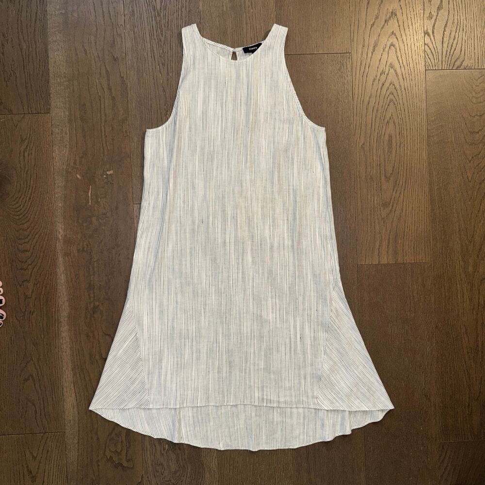 Theory Alderdale Linen High-Low Sleeveless Dress Ikat Tierra Ivory Blue Size 8